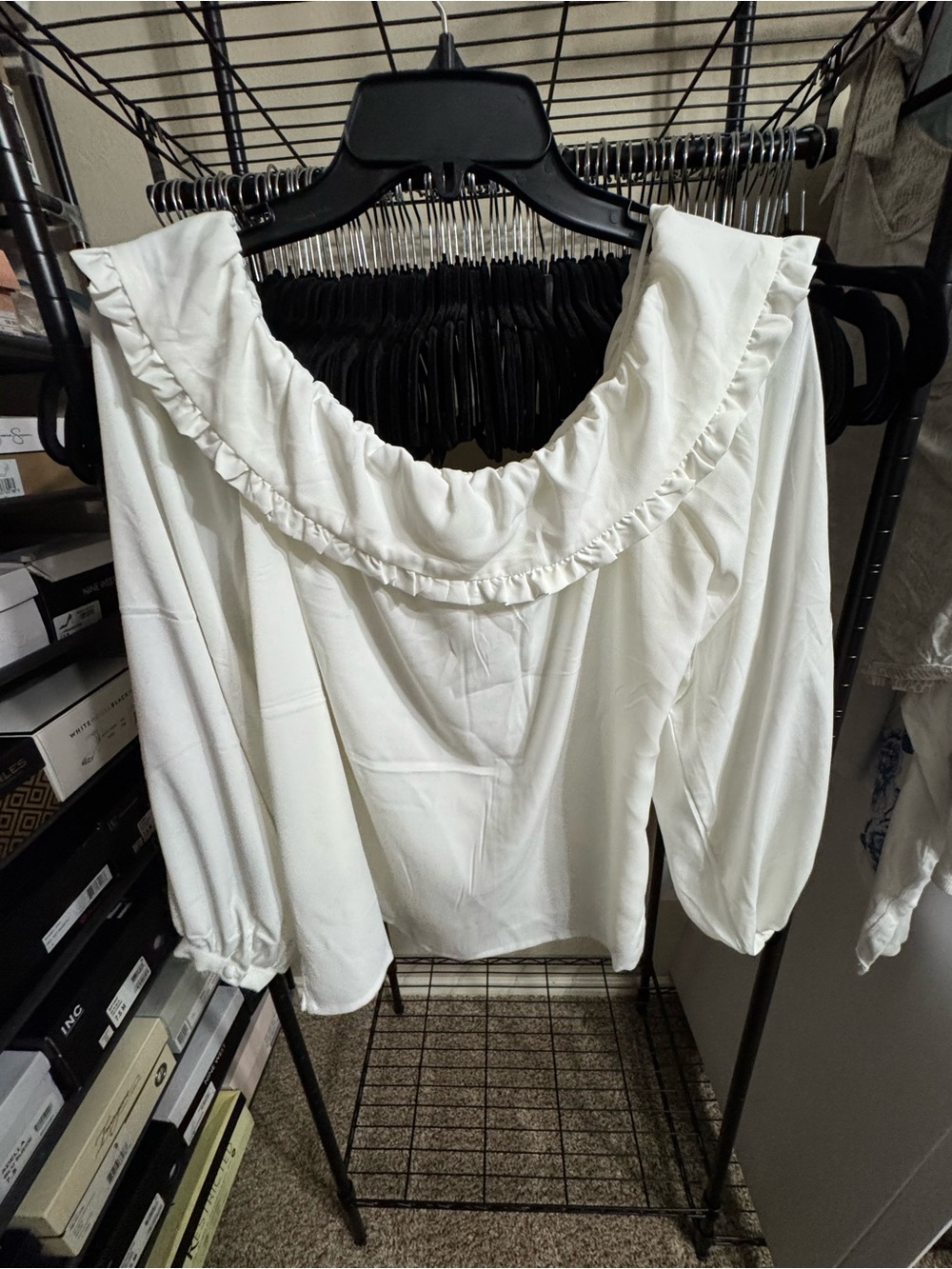 Riley & Rae Cream Ruffle Collar Button-Front Blouse - Picture 3 of 5